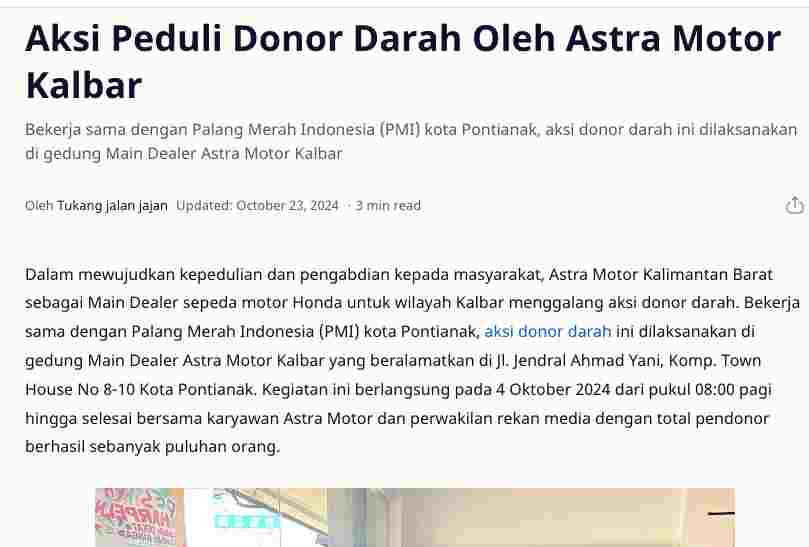 Aksi Peduli Donor Darah Oleh Astra Motor Kalbar