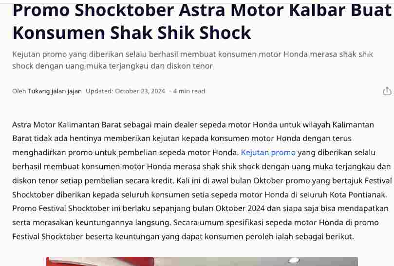 Promo Shocktober Astra Motor Kalbar Buat Konsumen Shak Shik Shock