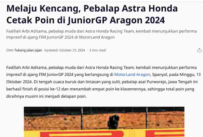 Melaju Kencang, Pebalap Astra Honda Cetak Poin di JuniorGP Aragon 2024
