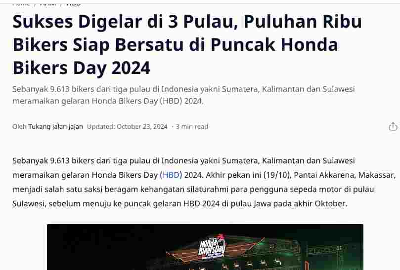 Sukses Digelar di 3 Pulau, Puluhan Ribu Bikers Siap Bersatu di Puncak Honda Bikers Day 2024