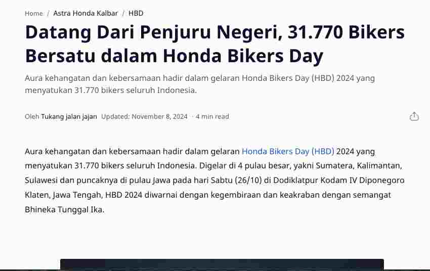 Datang Dari Penjuru Negeri, 31.770 Bikers Bersatu dalam Honda Bikers Day