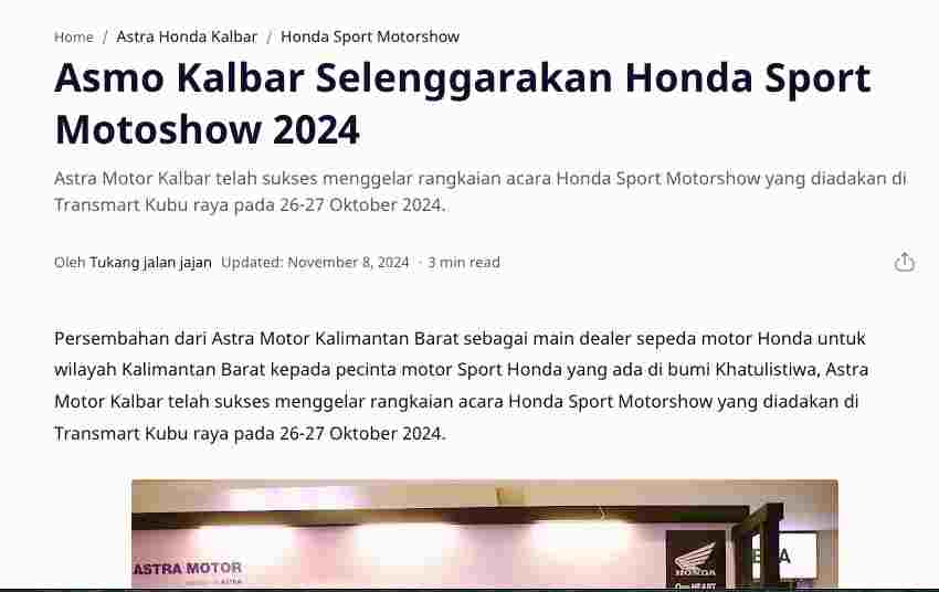 Asmo Kalbar Selenggarakan Honda Sport Motoshow 2024