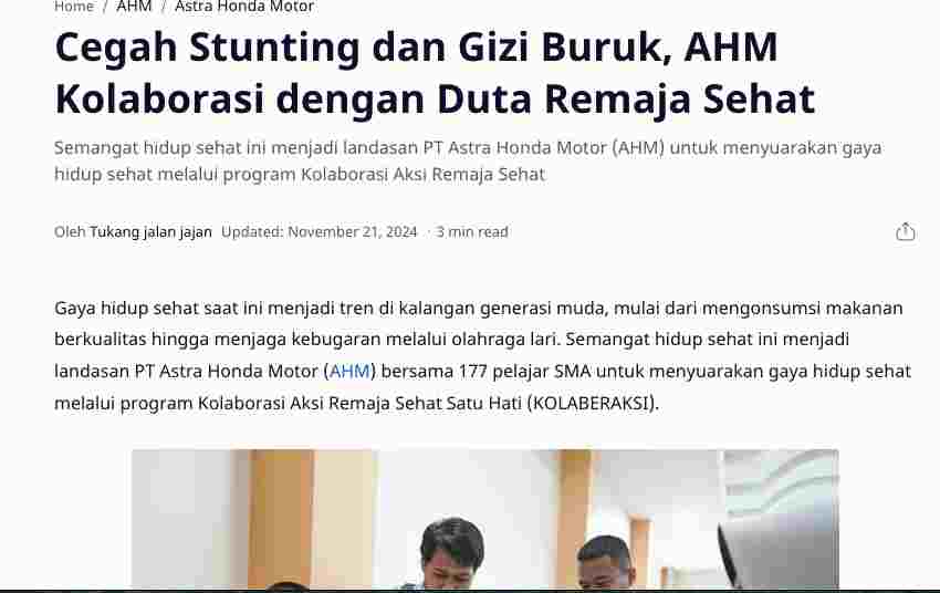 Cegah Stunting dan Gizi Buruk, AHM Kolaborasi dengan Duta Remaja Sehat