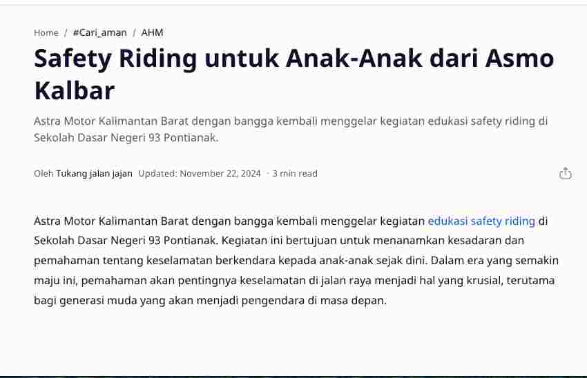 Safety Riding untuk Anak-Anak dari Asmo Kalbar