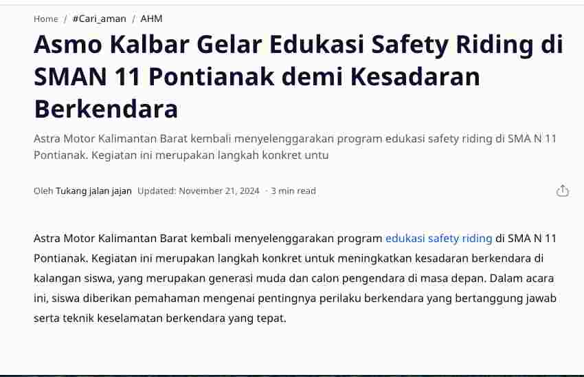 Asmo Kalbar Gelar Edukasi Safety Riding di SMAN 11 Pontianak demi Kesadaran Berkendara