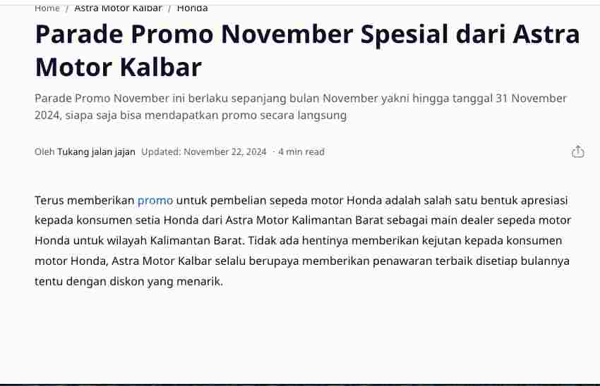 Parade Promo November Spesial dari Astra Motor Kalbar