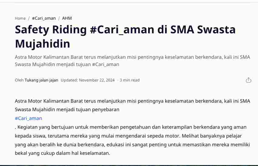 Safety Riding #Cari_aman di SMA Swasta Mujahidin