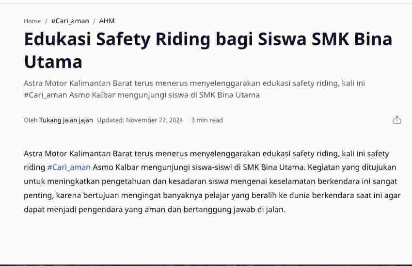 Edukasi Safety Riding bagi Siswa SMK Bina Utama