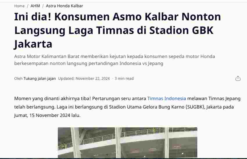 Ini dia! Konsumen Asmo Kalbar Nonton Langsung Laga Timnas di Stadion GBK Jakarta