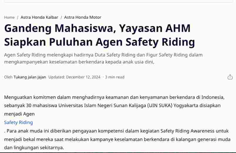 Gandeng Mahasiswa, Yayasan AHM Siapkan Puluhan Agen Safety Riding