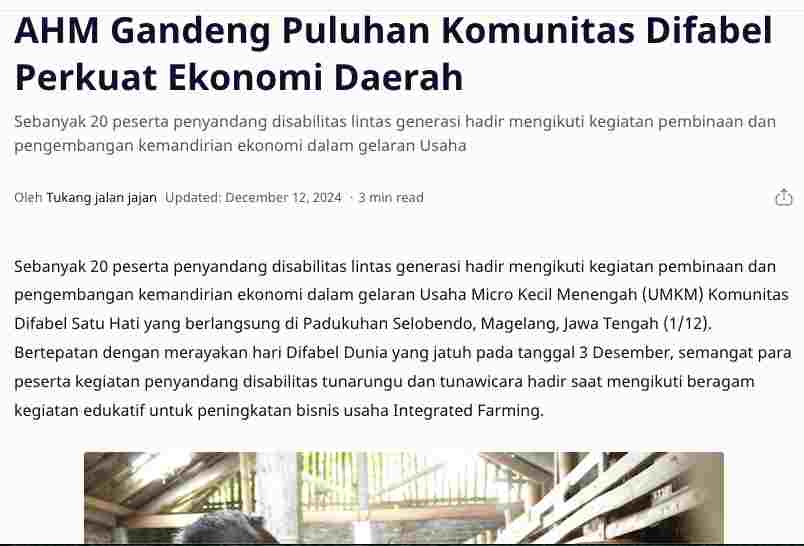 AHM Gandeng Puluhan Komunitas Difabel Perkuat Ekonomi Daerah