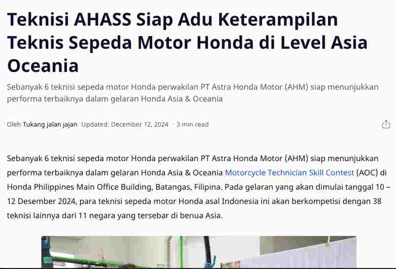 Teknisi AHASS Siap Adu Keterampilan Teknis Sepeda Motor Honda di Level Asia Oceania