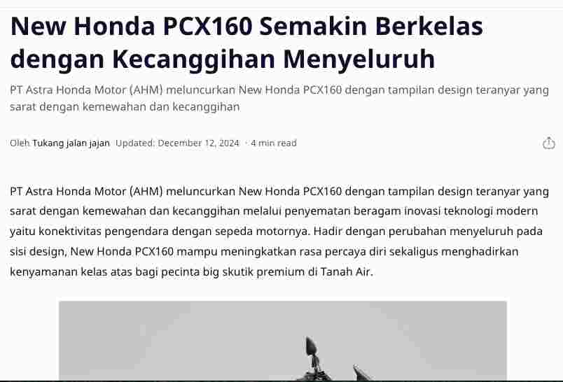 New Honda PCX160 Semakin Berkelas dengan Kecanggihan Menyeluruh