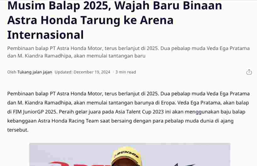 Musim Balap 2025, Wajah Baru Binaan Astra Honda Tarung ke Arena Internasional