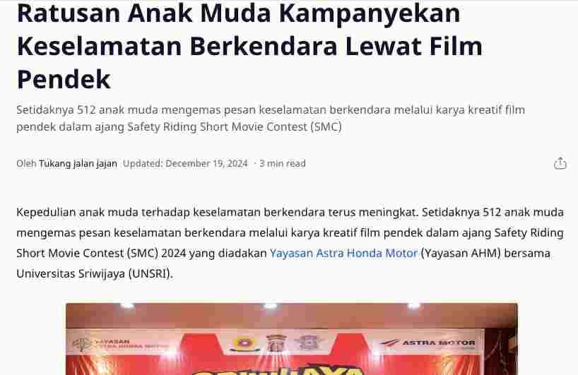 Ratusan Anak Muda Kampanyekan Keselamatan Berkendara Lewat Film Pendek