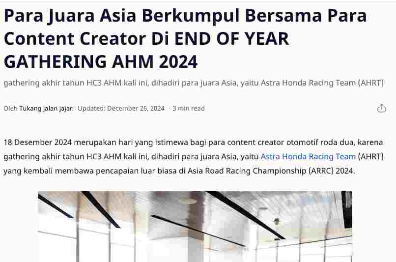 Para Juara Asia Berkumpul Bersama Para Content Creator Di END OF YEAR GATHERING AHM 2024