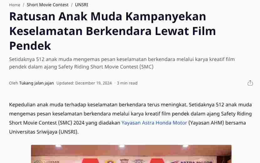 Ratusan Anak Muda Kampanyekan Keselamatan Berkendara Lewat Film Pendek