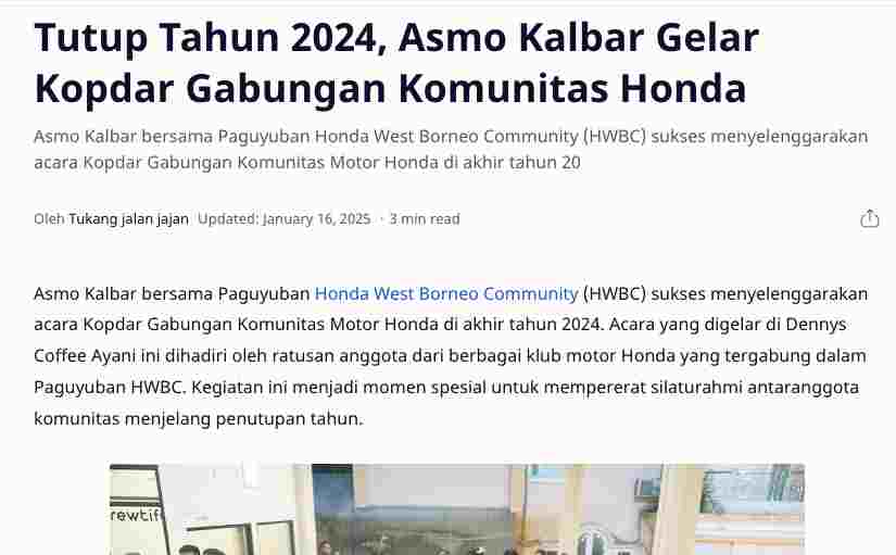 Tutup Tahun 2024, Asmo Kalbar Gelar Kopdar Gabungan Komunitas Honda