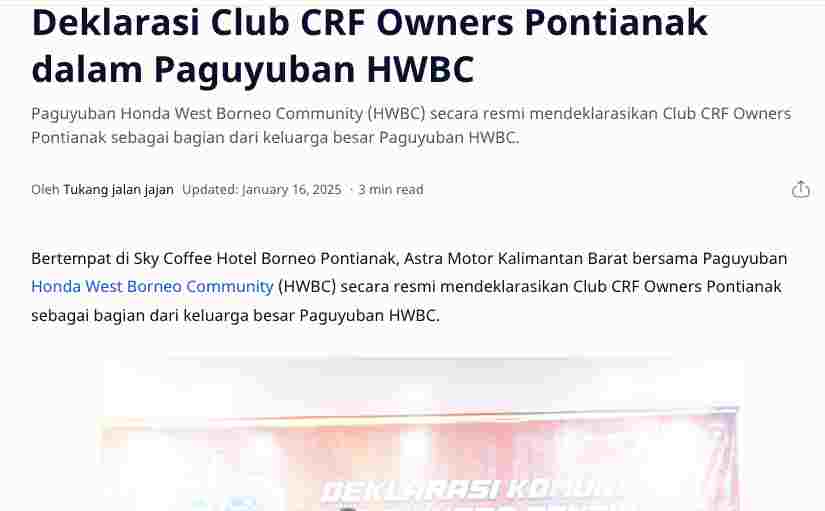 Deklarasi Club CRF Owners Pontianak dalam Paguyuban HWBC