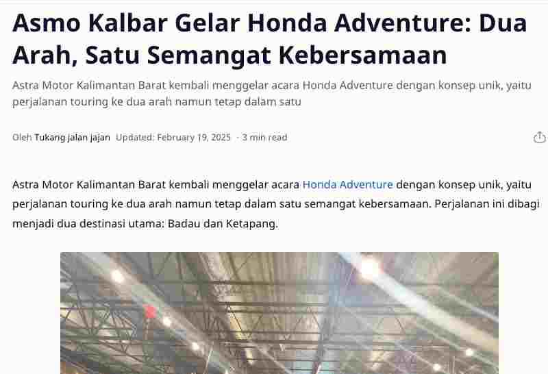 Asmo Kalbar Gelar Honda Adventure: Dua Arah, Satu Semangat Kebersamaan