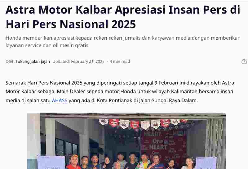 Astra Motor Kalbar Apresiasi Insan Pers di Hari Pers Nasional 2025