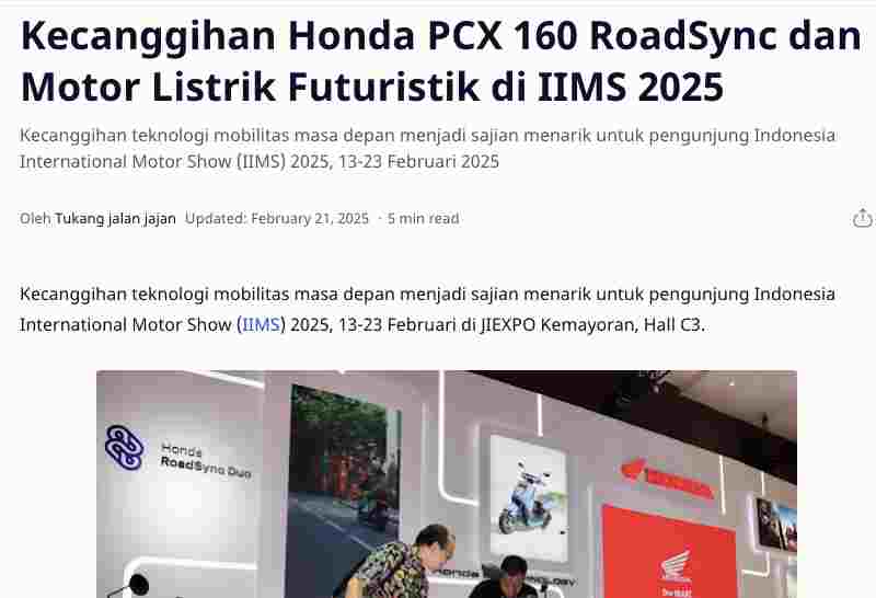 Kecanggihan Honda PCX 160 RoadSync dan Motor Listrik Futuristik di IIMS 2025