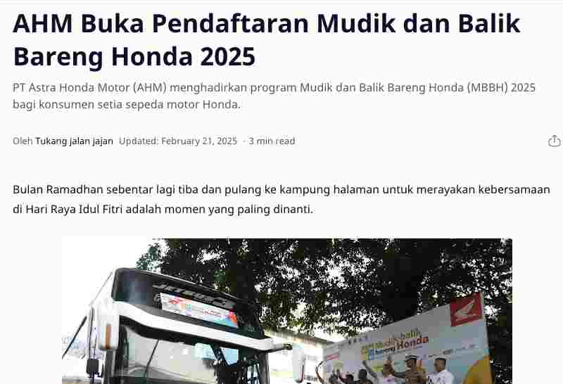 AHM Buka Pendaftaran Mudik dan Balik Bareng Honda 2025