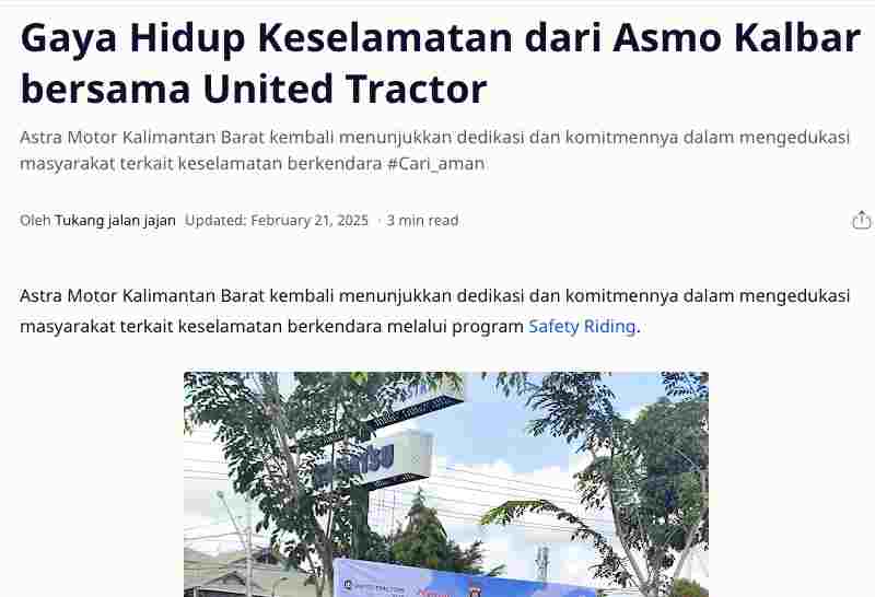 Gaya Hidup Keselamatan dari Asmo Kalbar bersama United Tractor