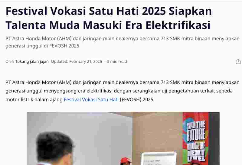 Festival Vokasi Satu Hati 2025 Siapkan Talenta Muda Masuki Era Elektrifikasi