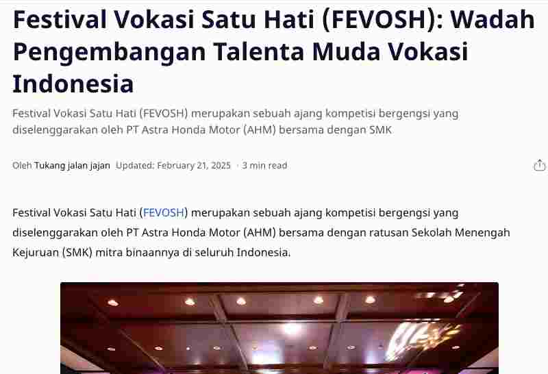 Festival Vokasi Satu Hati (FEVOSH): Wadah Pengembangan Talenta Muda Vokasi Indonesia