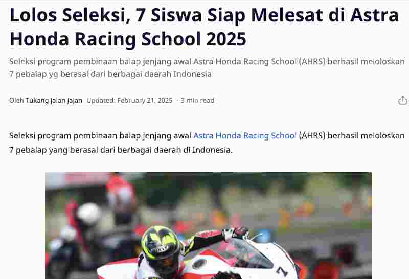 Lolos Seleksi, 7 Siswa Siap Melesat di Astra Honda Racing School 2025
