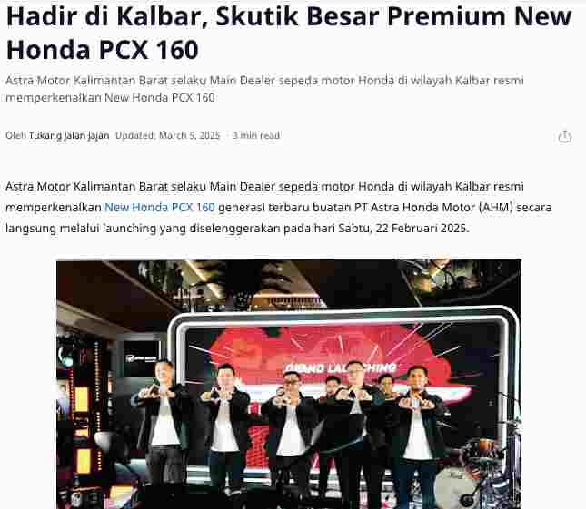 Hadir di Kalbar, Skutik Besar Premium New Honda PCX 160