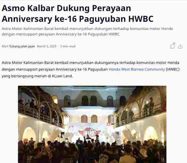 Asmo Kalbar Dukung Perayaan Anniversary ke-16 Paguyuban HWBC