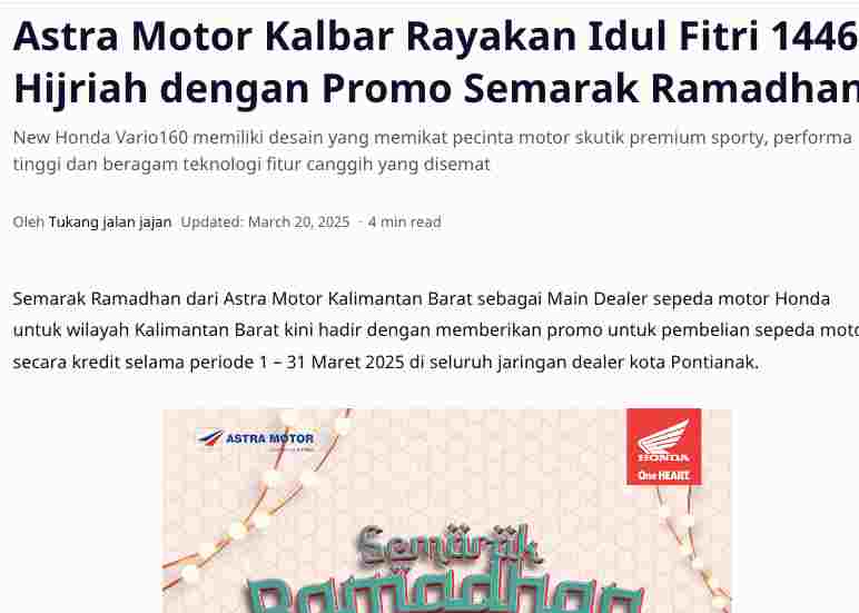 Astra Motor Kalbar Rayakan Idul Fitri 1446 Hijriah dengan Promo Semarak Ramadhan