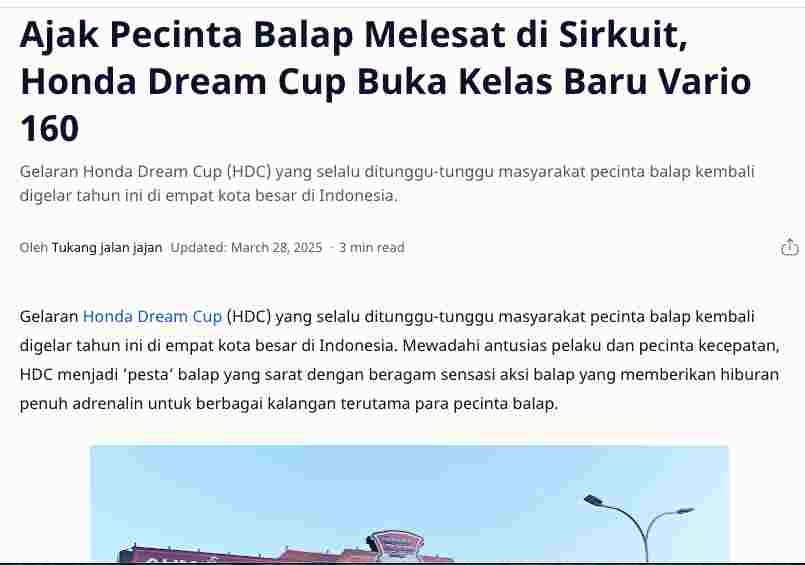 Ajak Pecinta Balap Melesat di Sirkuit, Honda Dream Cup Buka Kelas Baru Vario 160