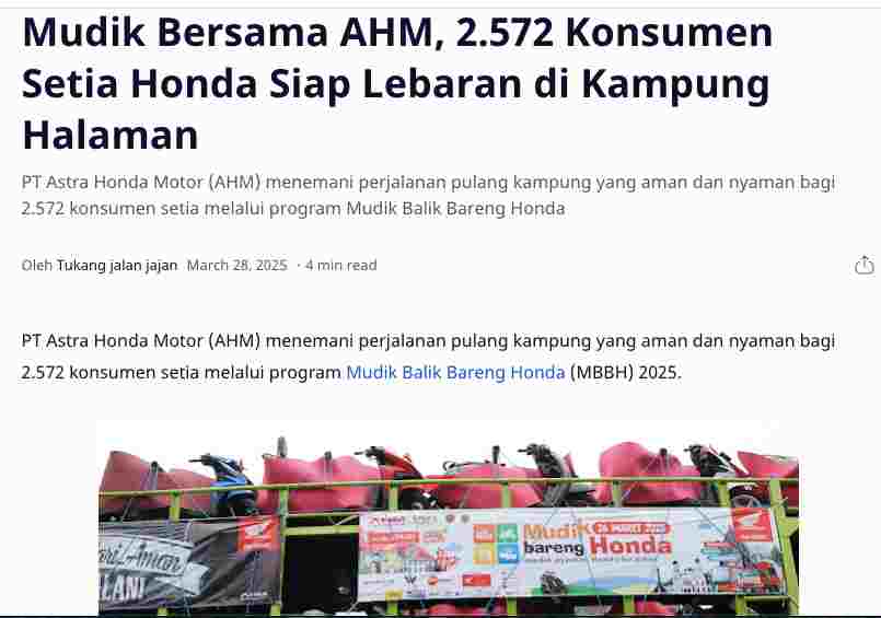 Mudik Bersama AHM, 2.572 Konsumen Setia Honda Siap Lebaran di Kampung Halaman