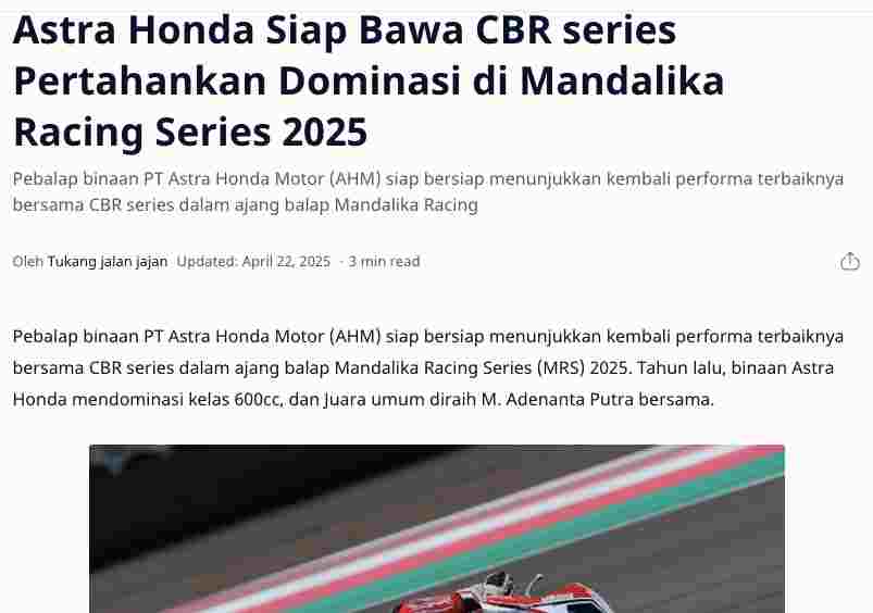 Astra Honda Siap Bawa CBR series Pertahankan Dominasi di Mandalika Racing Series 2025