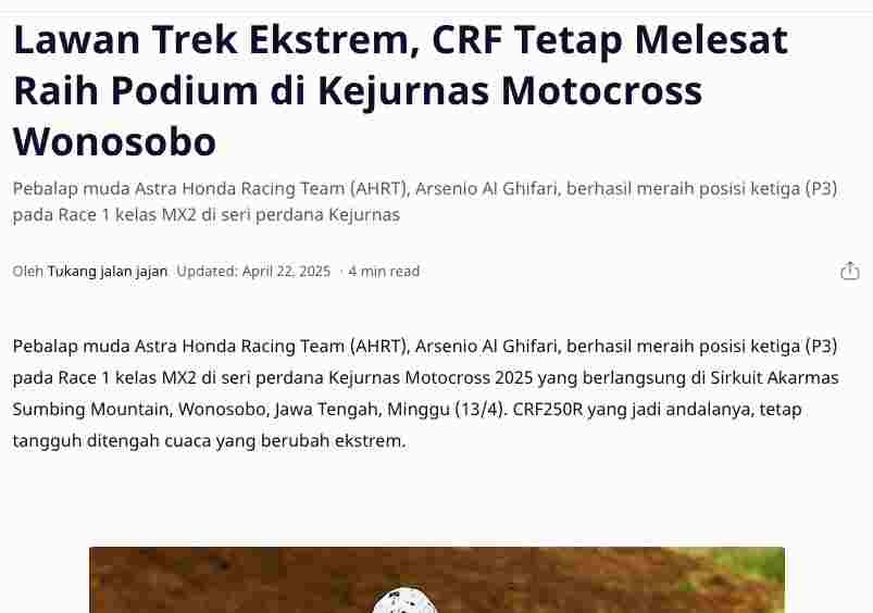 Lawan Trek Ekstrem, CRF Tetap Melesat Raih Podium di Kejurnas Motocross Wonosobo