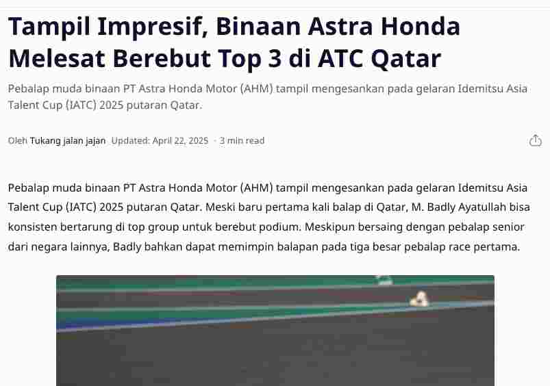 Tampil Impresif, Binaan Astra Honda Melesat Berebut Top 3 di ATC Qatar