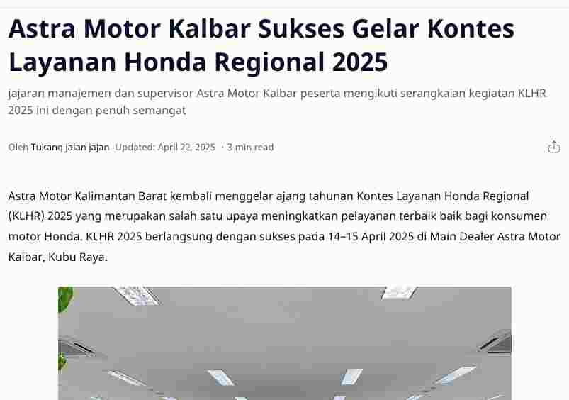 Astra Motor Kalbar Sukses Gelar Kontes Layanan Honda Regional 2025