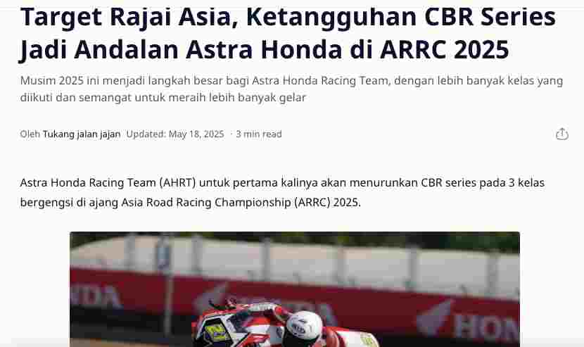 Target Rajai Asia, Ketangguhan CBR Series Jadi Andalan Astra Honda di ARRC 2025