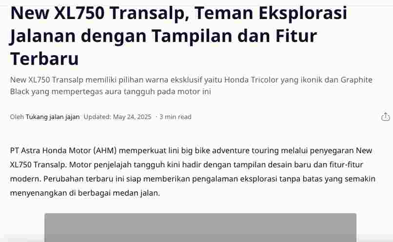 New XL750 Transalp, Teman Eksplorasi Jalanan dengan Tampilan dan Fitur Terbaru