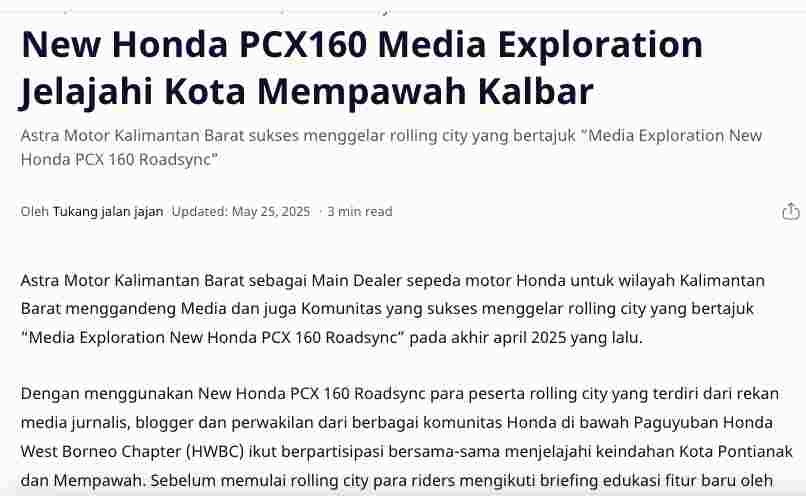 New Honda PCX160 Media Exploration Jelajahi Kota Mempawah Kalbar