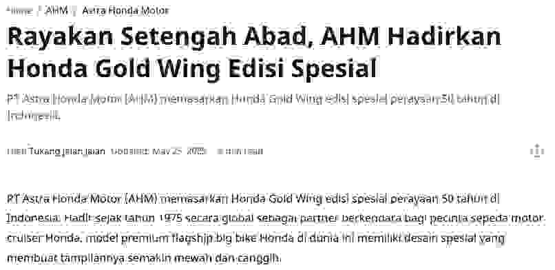 Rayakan Setengah Abad, AHM Hadirkan Honda Gold Wing Edisi Spesial