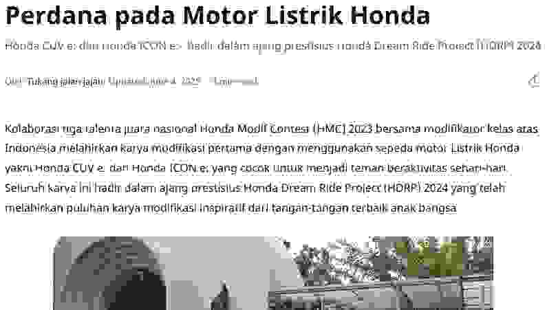 Perdana pada Motor Listrik Honda