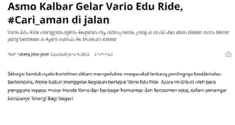 Asmo Kalbar Gelar Vario Edu Ride, #Cari_aman di jalan