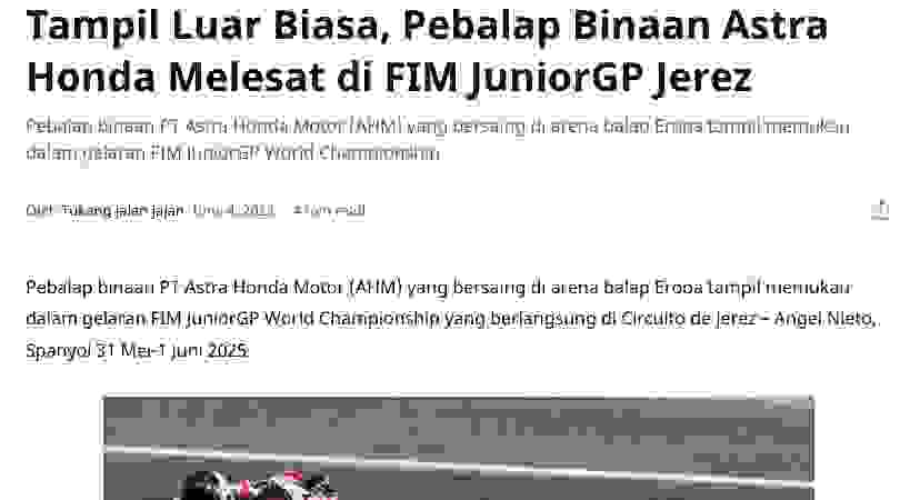 Tampil Luar Biasa, Pebalap Binaan Astra Honda Melesat di FIM JuniorGP Jerez