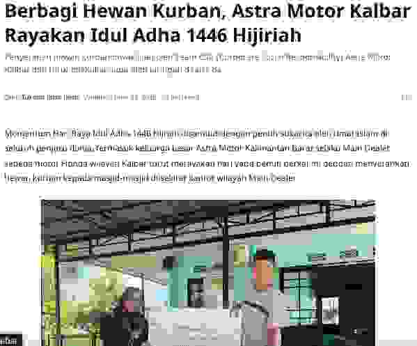 Berbagi Hewan Kurban, Astra Motor Kalbar Rayakan Idul Adha 1446 Hijiriah
