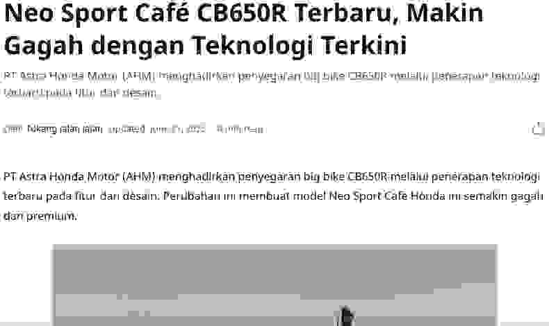 Neo Sport Café CB650R Terbaru, Makin Gagah dengan Teknologi Terkini