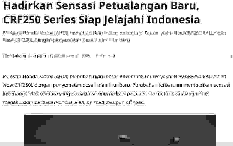 Hadirkan Sensasi Petualangan Baru, CRF250 Series Siap Jelajahi Indonesia